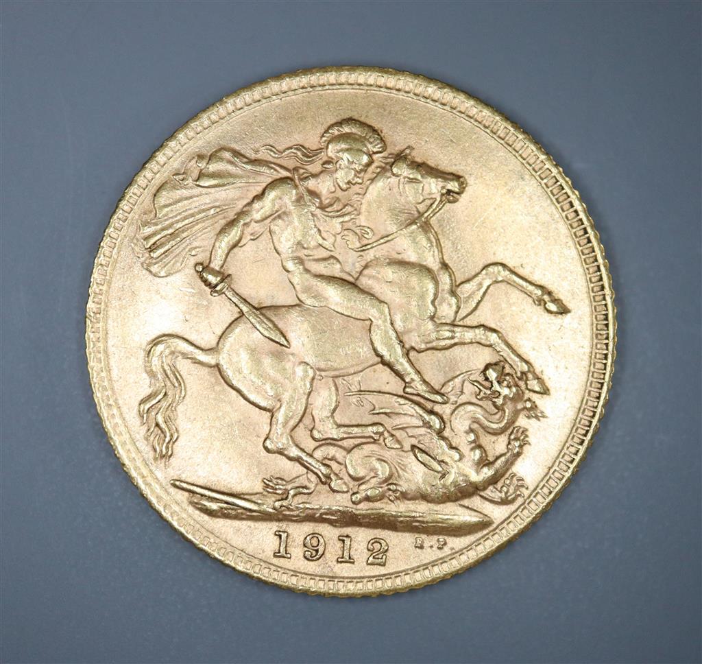 A George V 1912 gold sovereign.